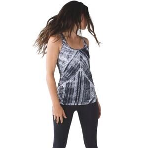 Lululemon Cool Racerback Heat Wave White Black Hip Length Sporty Tank Top Size 8